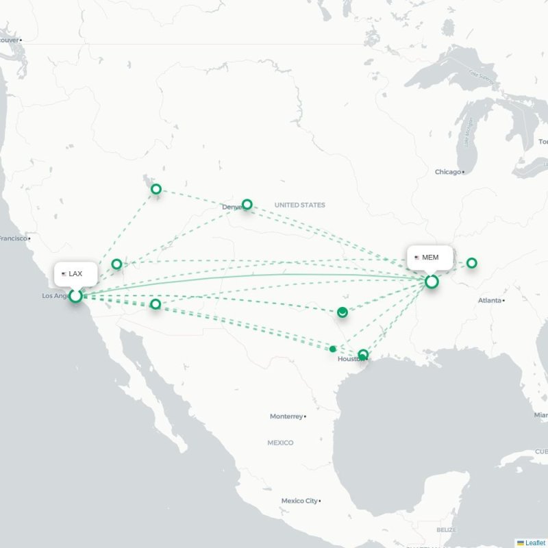 LAX - MEM route map