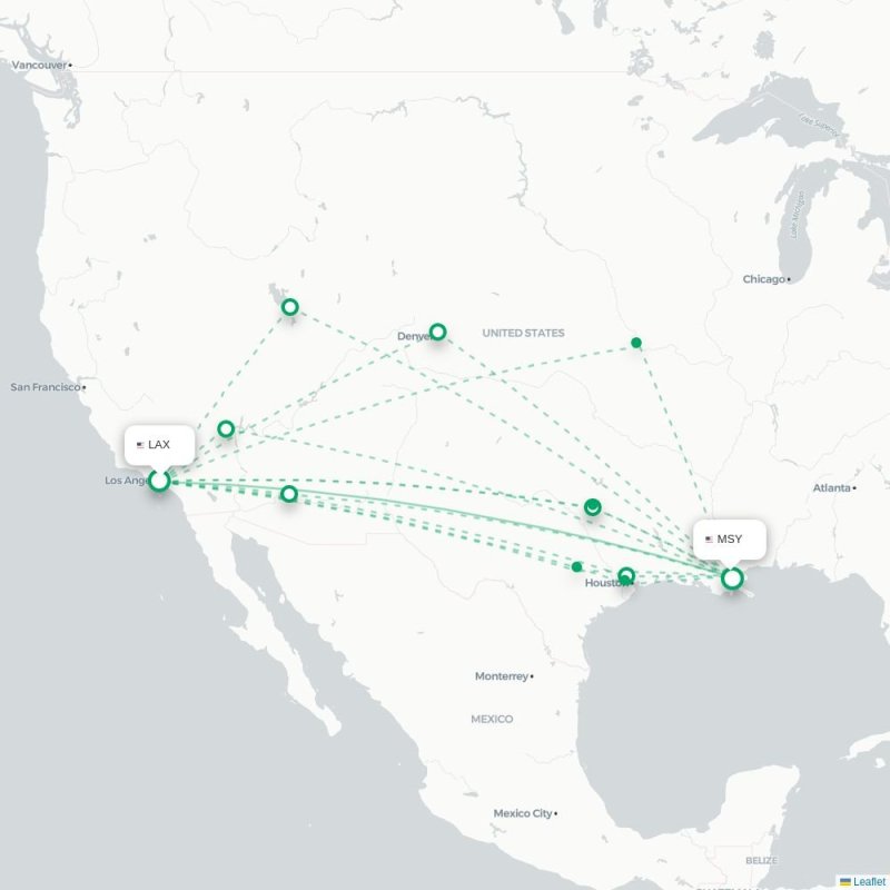 LAX - MSY route map
