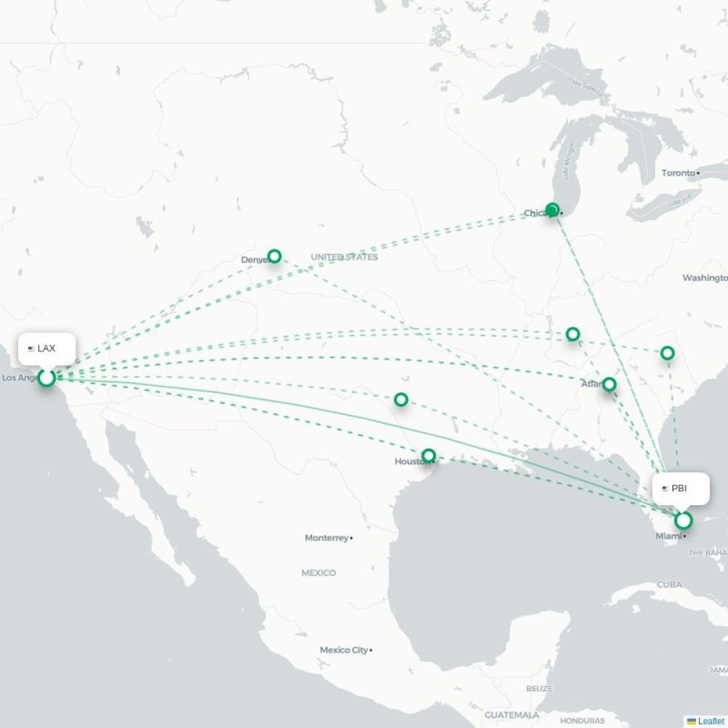 LAX - PBI route map