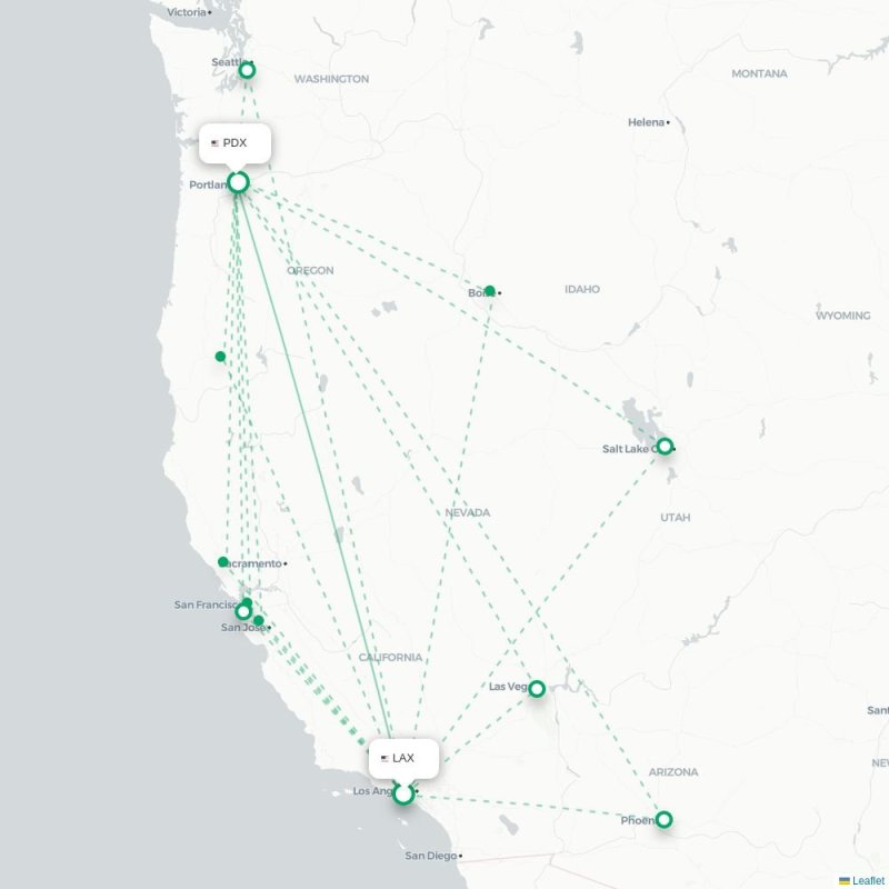 LAX - PDX route map