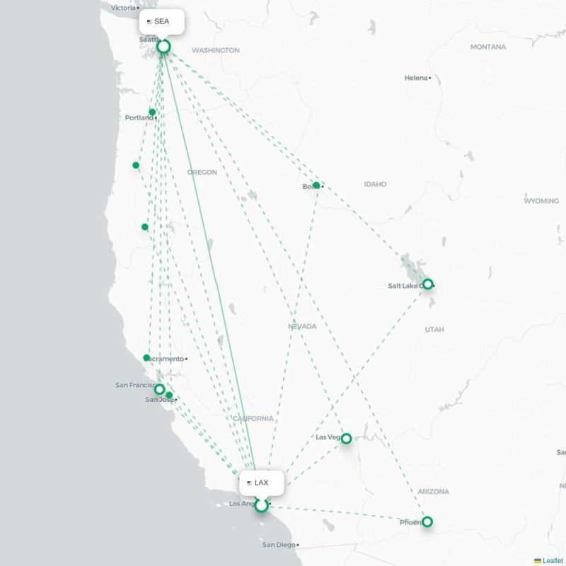 LAX - SEA route map