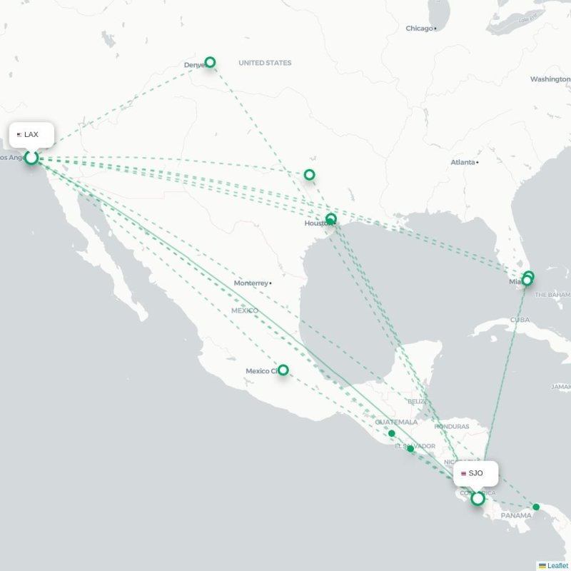 LAX - SJO route map