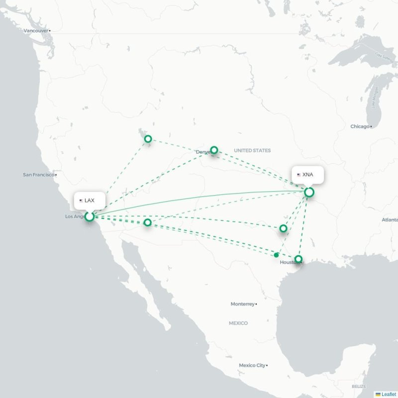 LAX - XNA route map