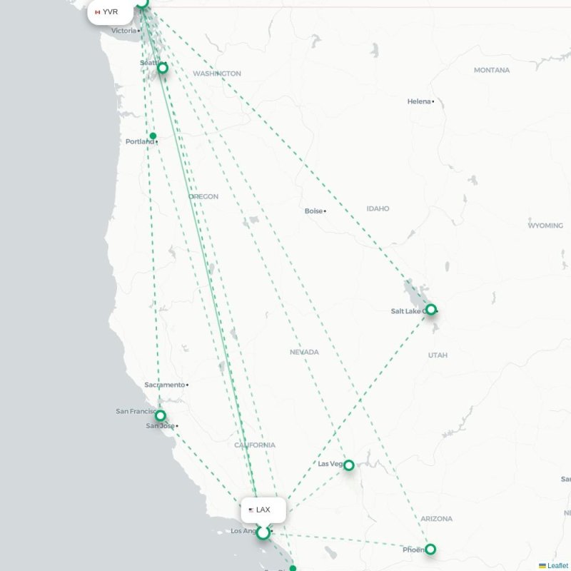 LAX - YVR route map