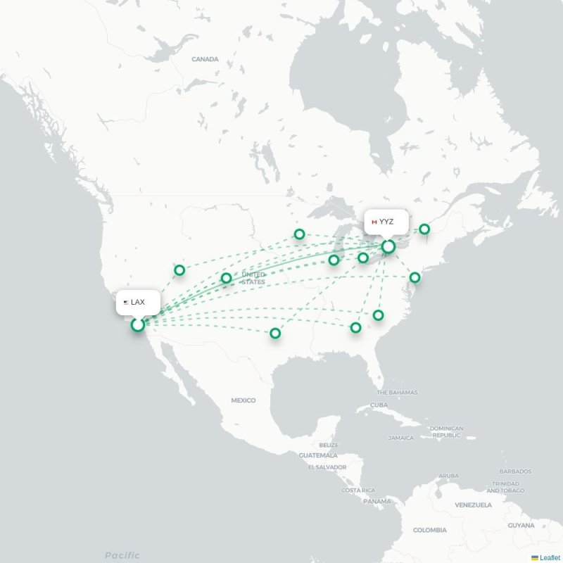 LAX - YYZ route map