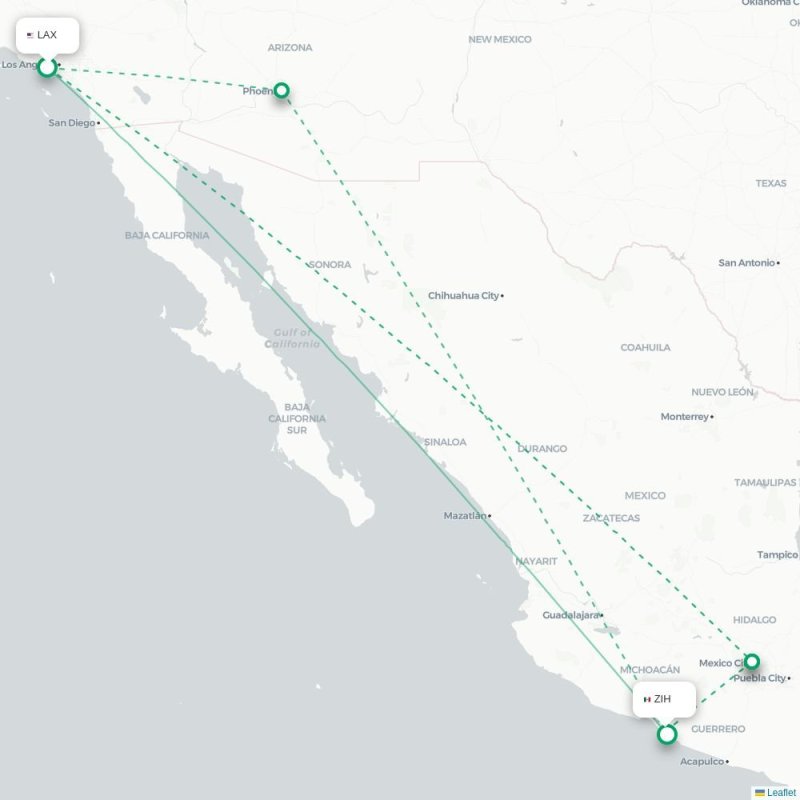 LAX - ZIH route map