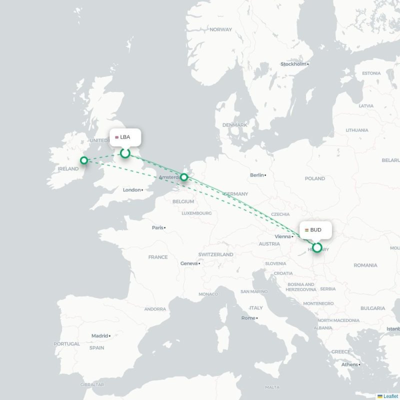 LBA - BUD route map