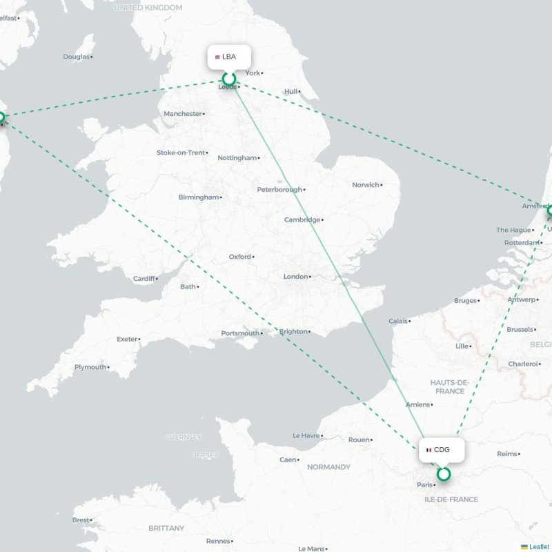 LBA - CDG route map