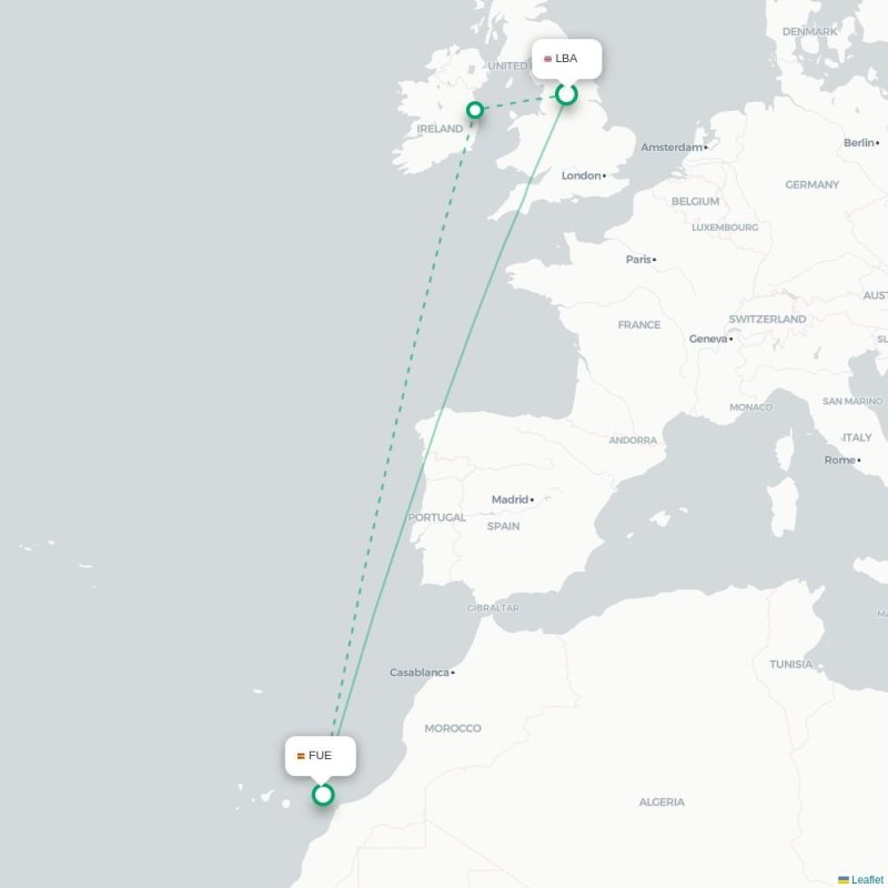 LBA - FUE route map
