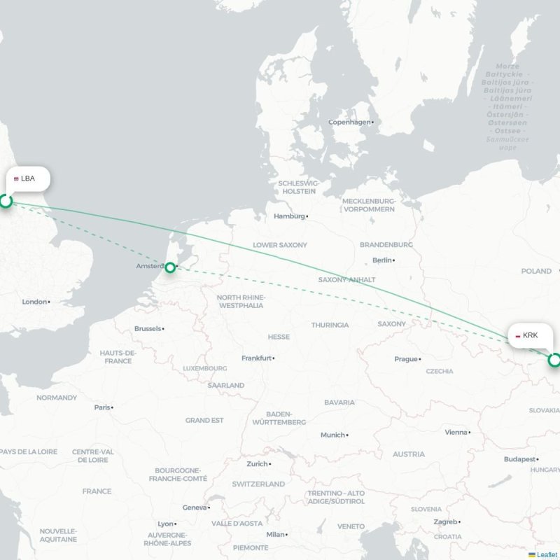 LBA - KRK route map