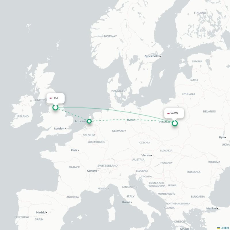 LBA - WAW route map