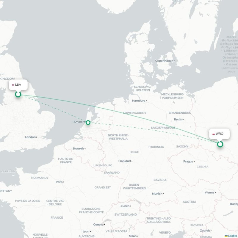 LBA - WRO route map