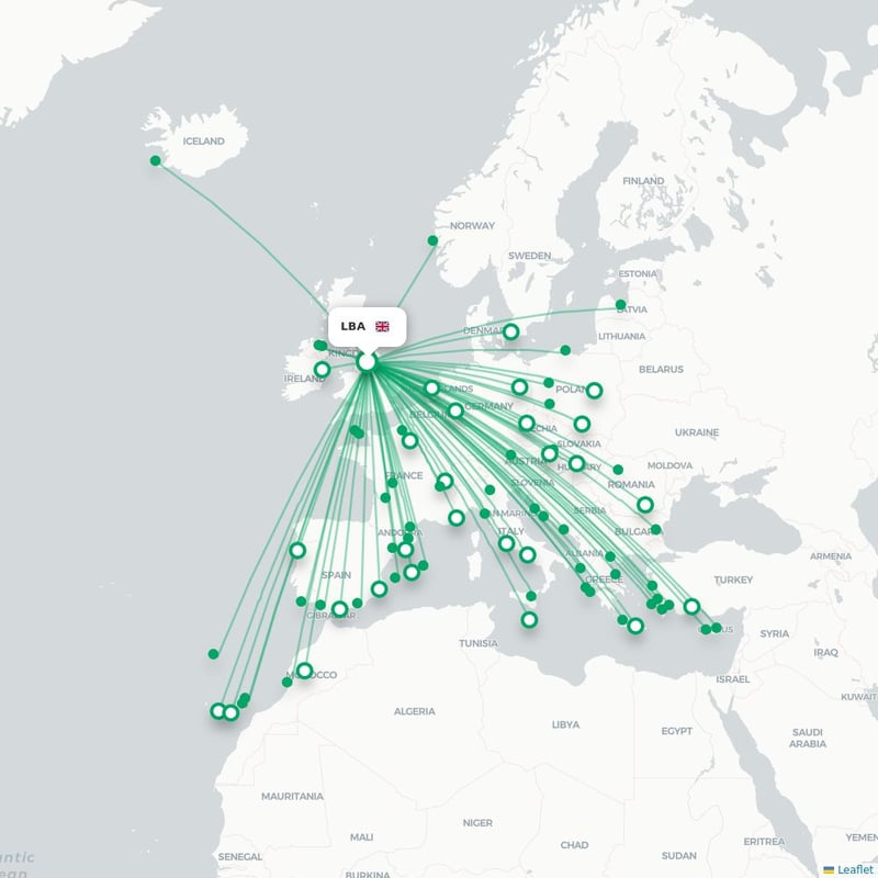 Route map Leeds  LBA 