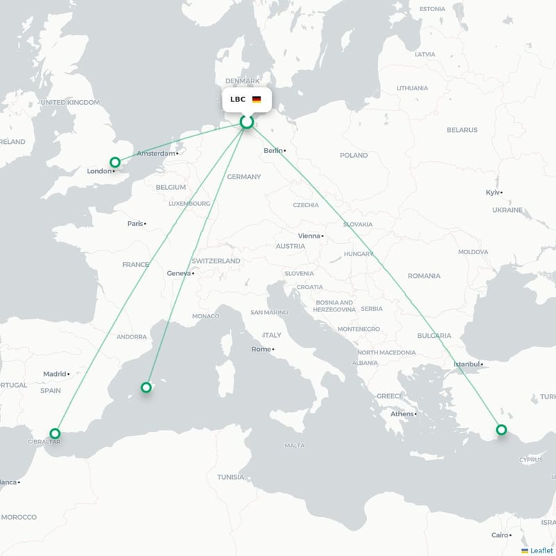 Route map Lubeck  LBC airport
