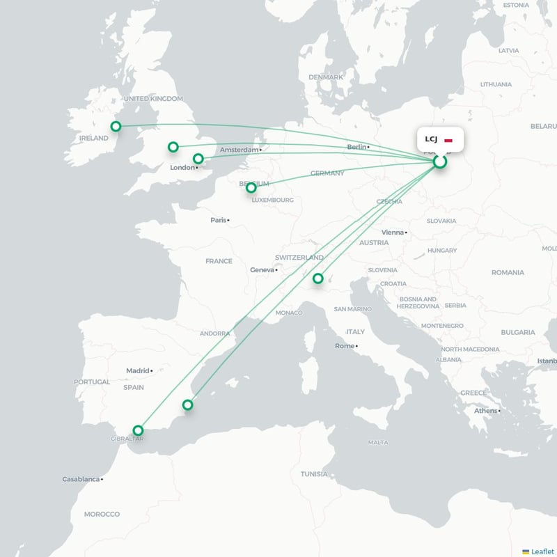 Route map Lodz  LCJ airport