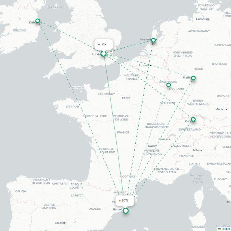 LCY - BCN route map