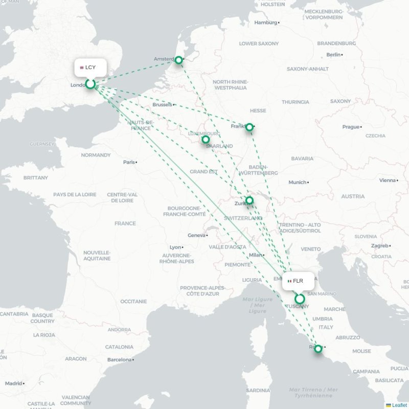 LCY - FLR route map