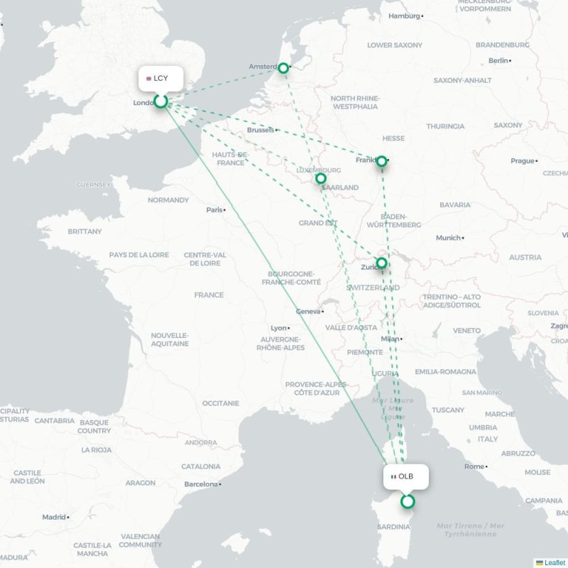 LCY - OLB route map