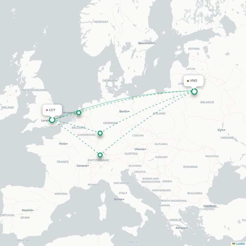 LCY - VNO route map