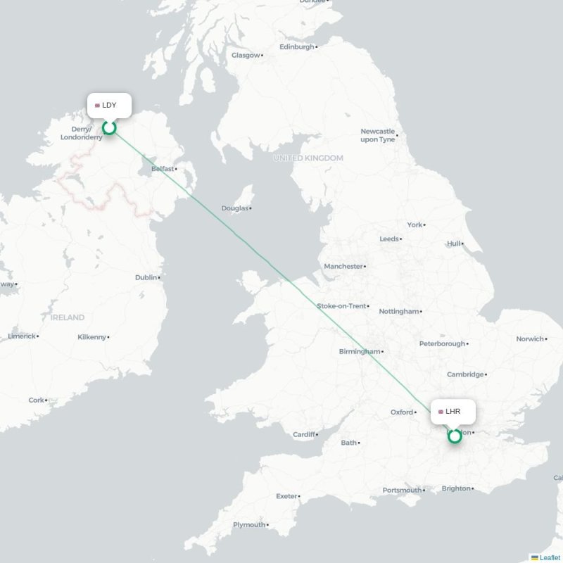 LDY - LHR route map