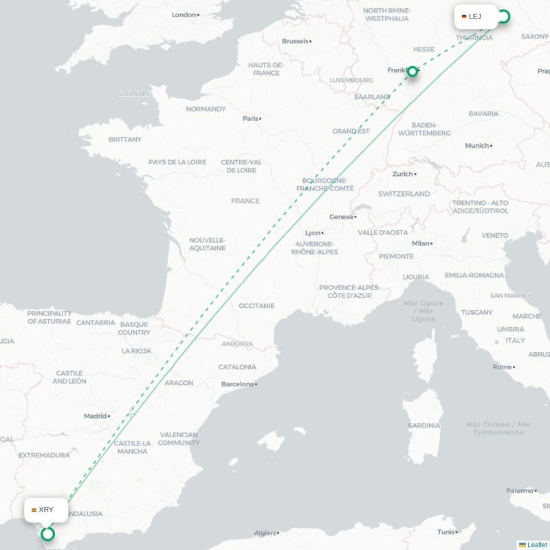 LEJ - XRY route map