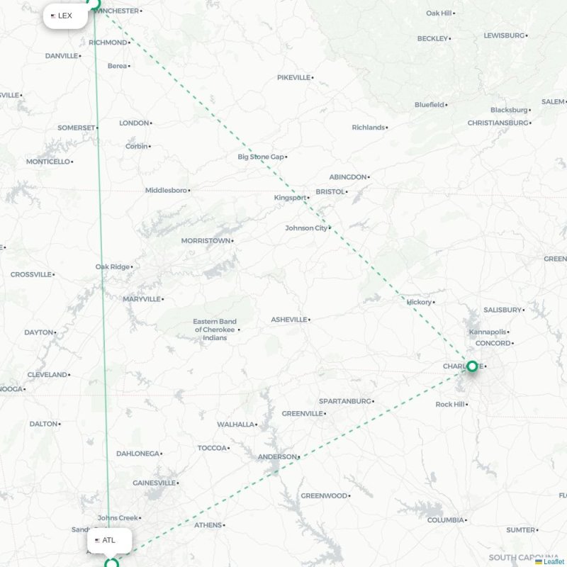 LEX - ATL route map