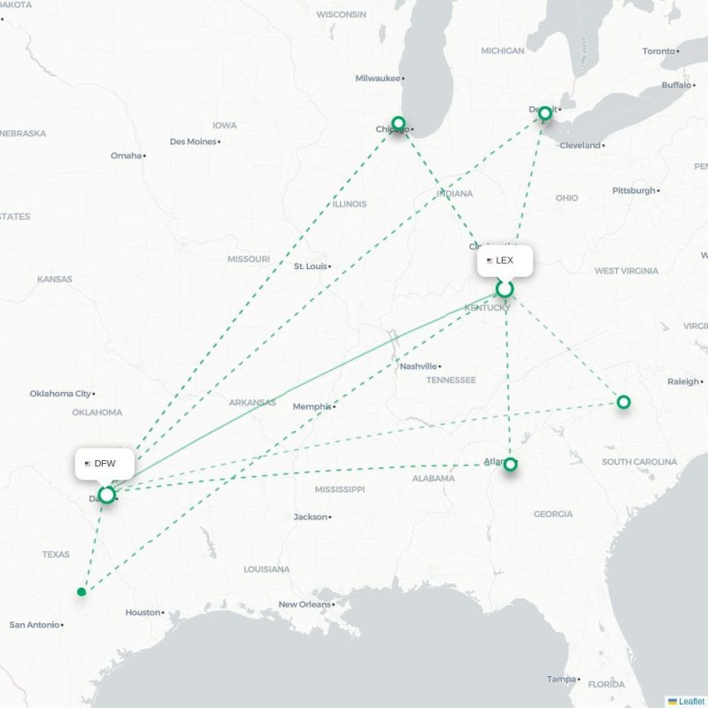 LEX - DFW route map
