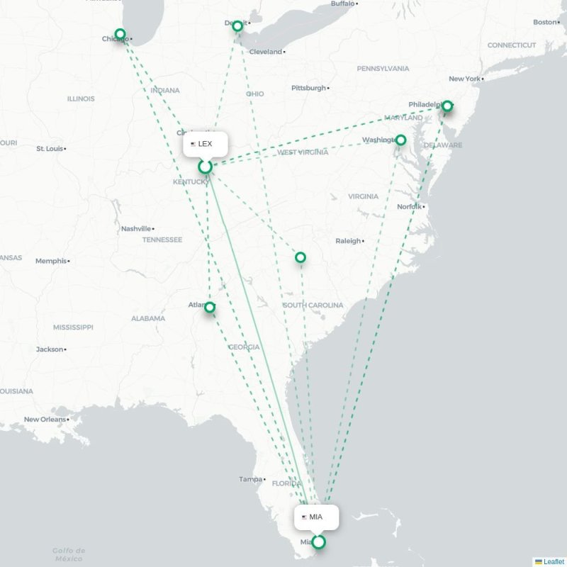 LEX - MIA route map