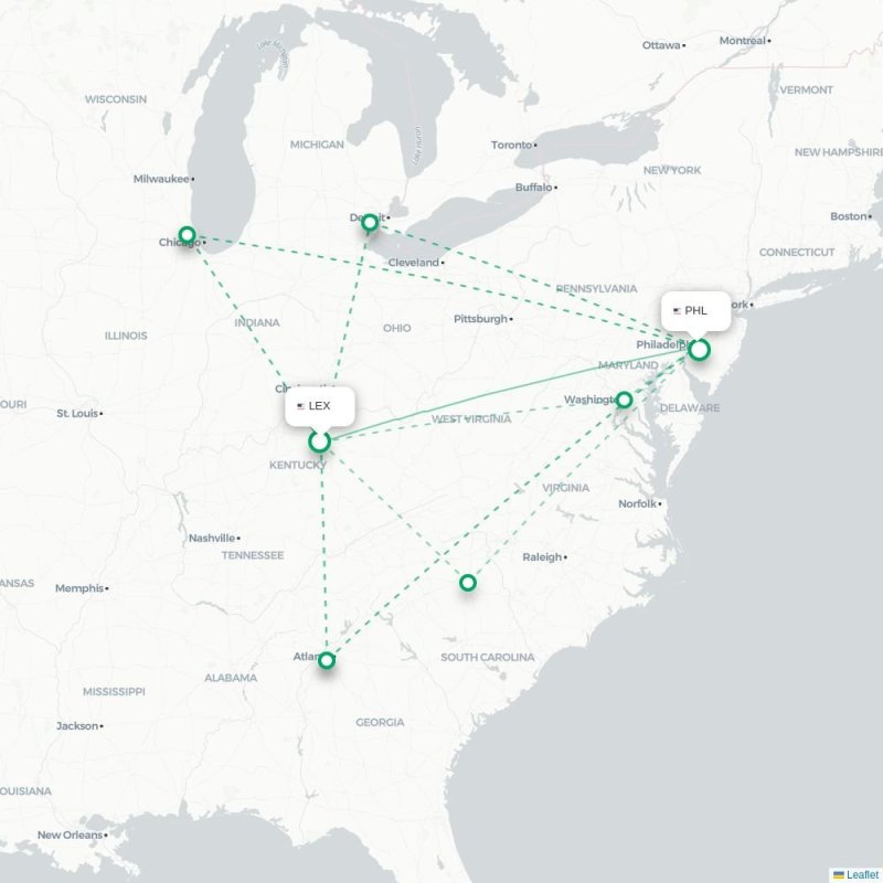 LEX - PHL route map