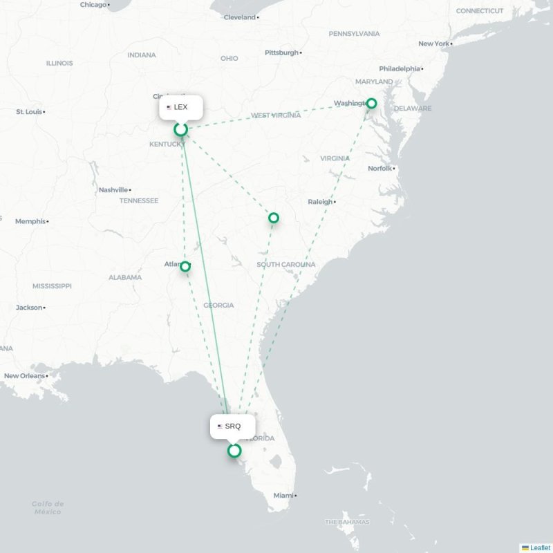 LEX - SRQ route map