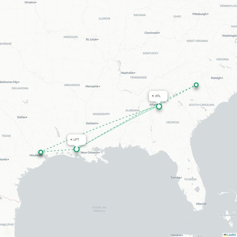 LFT - ATL route map