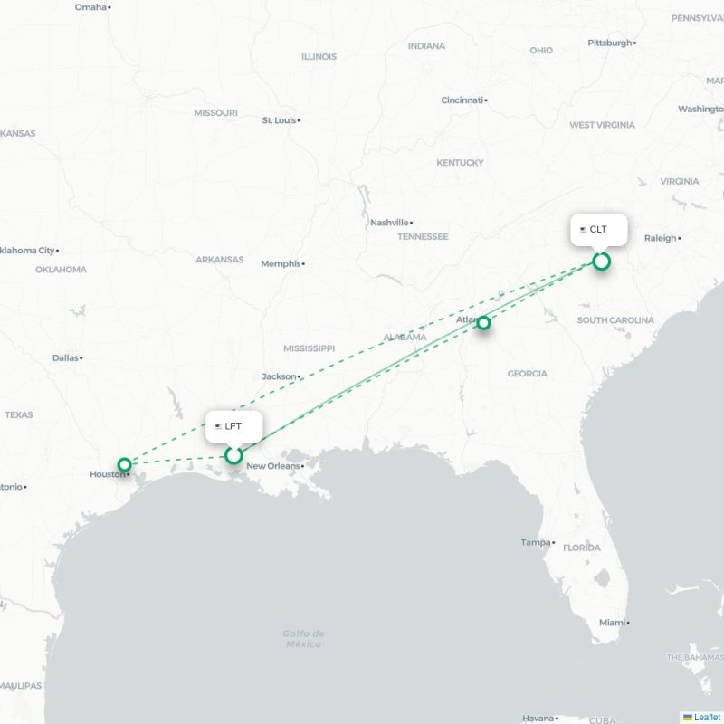 LFT - CLT route map