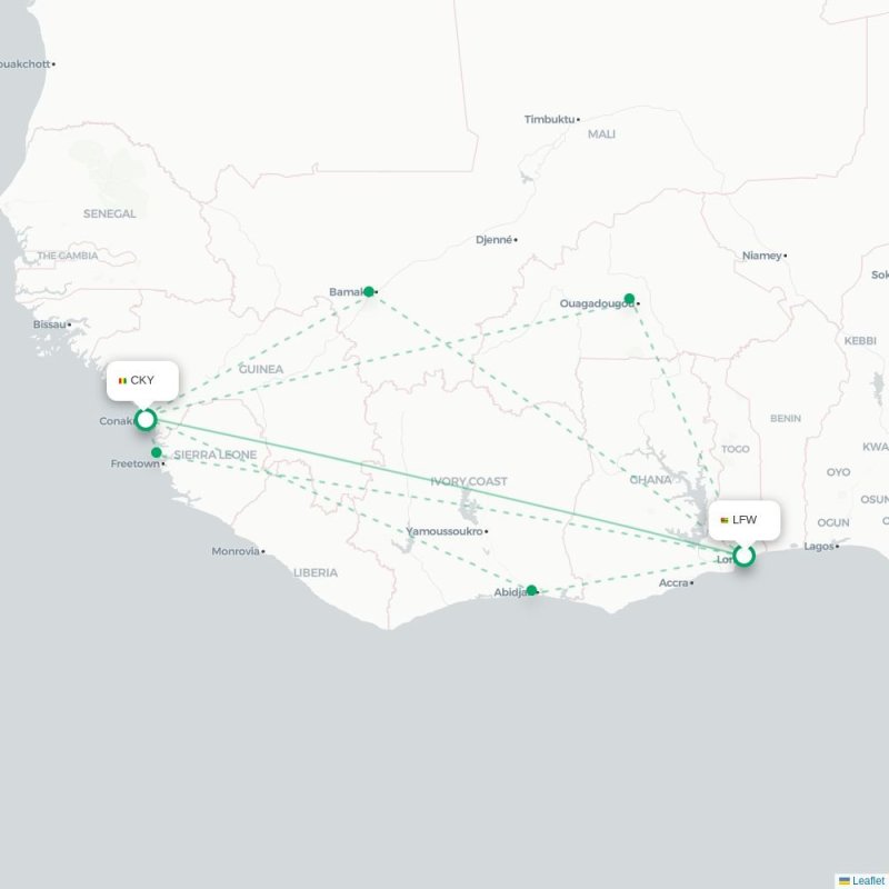 LFW - CKY route map