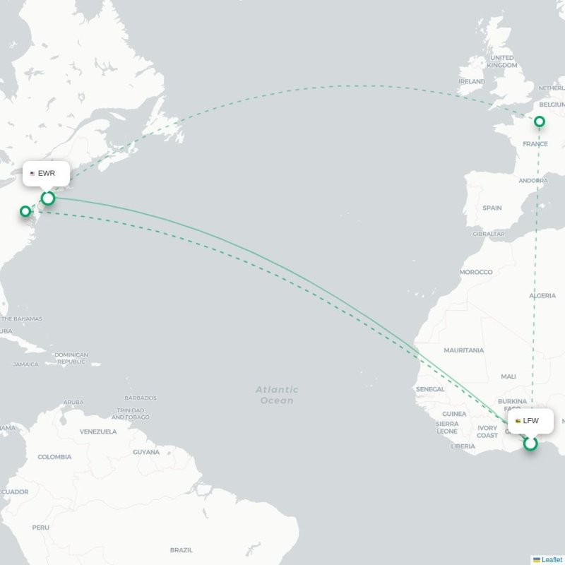 LFW - EWR route map