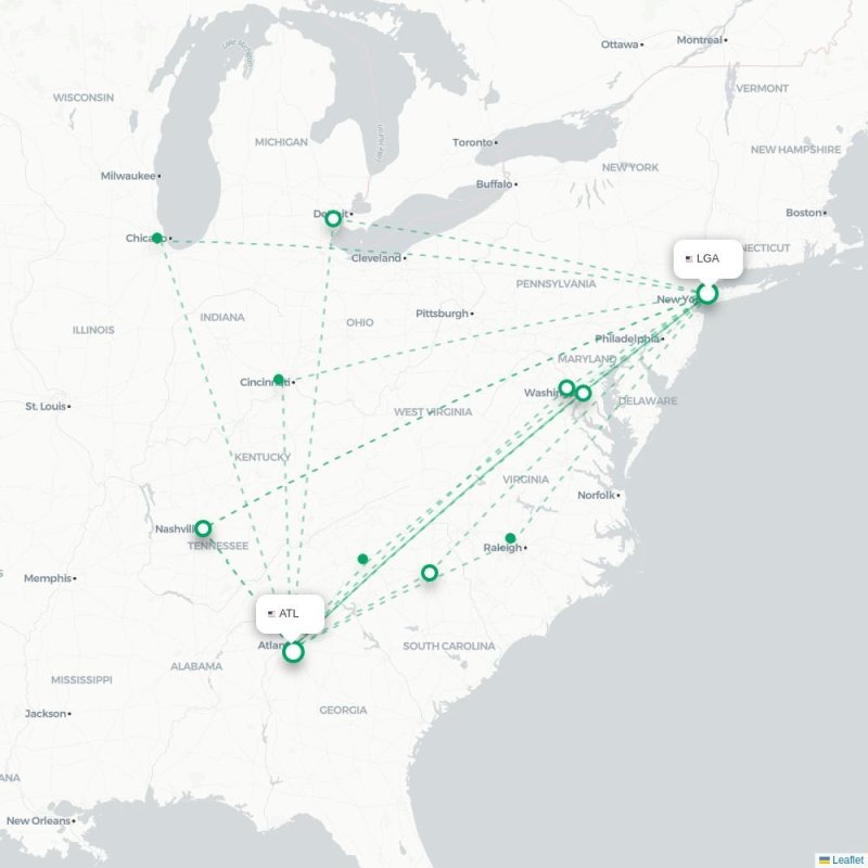LGA - ATL route map