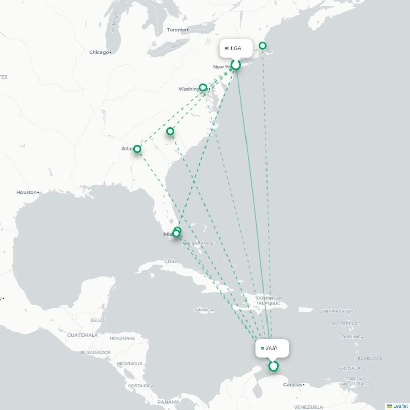 LGA - AUA route map