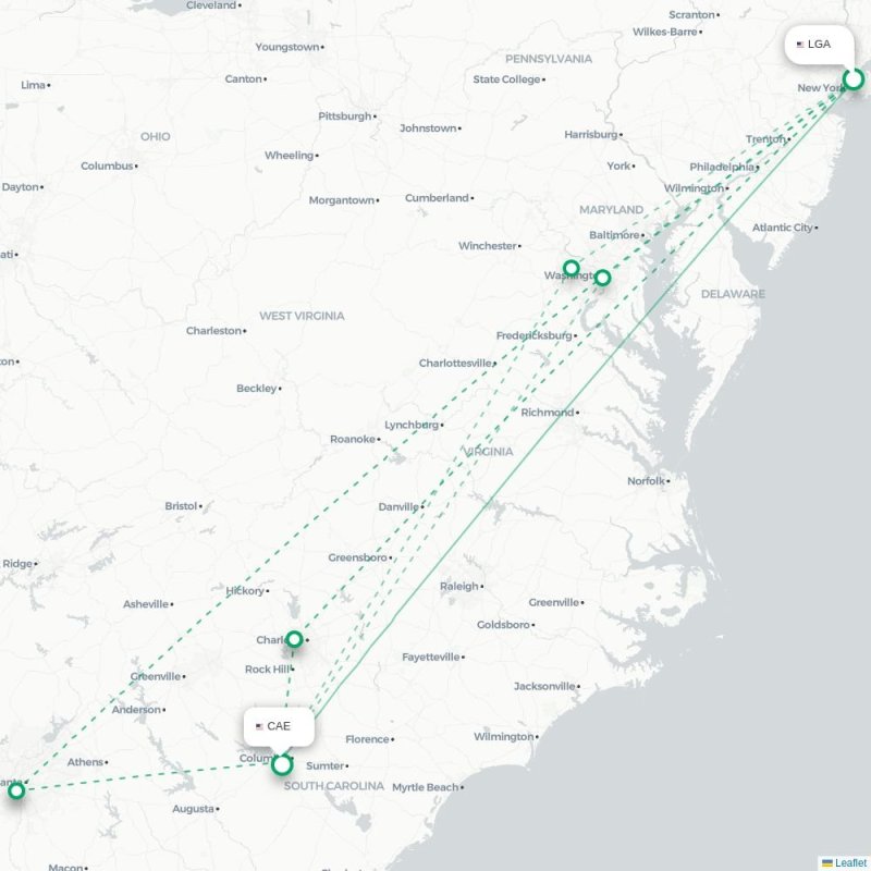 LGA - CAE route map
