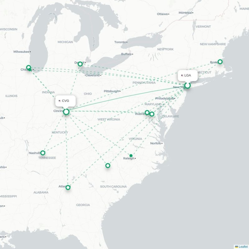 LGA - CVG route map