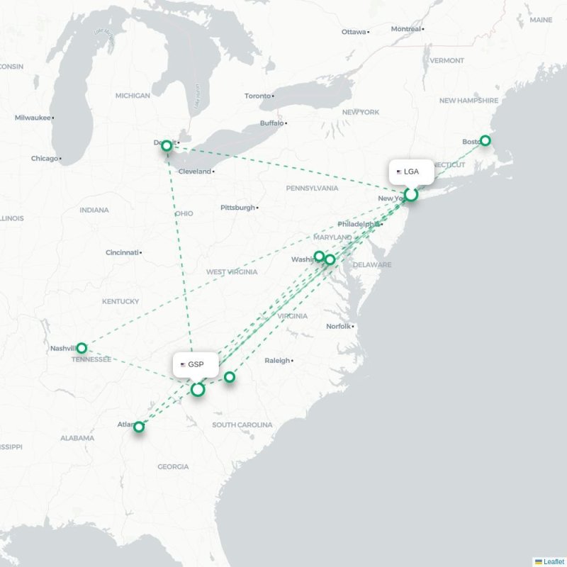 LGA - GSP route map