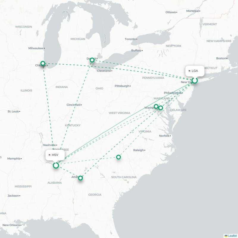 LGA - HSV route map