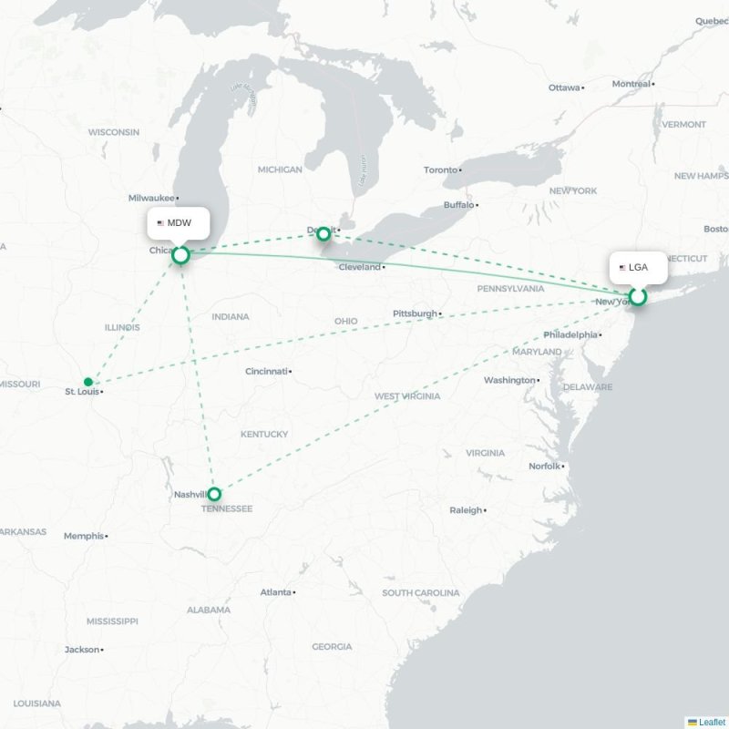 LGA - MDW route map