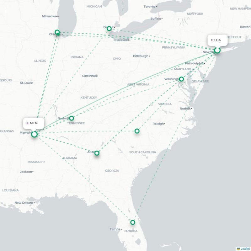 LGA - MEM route map