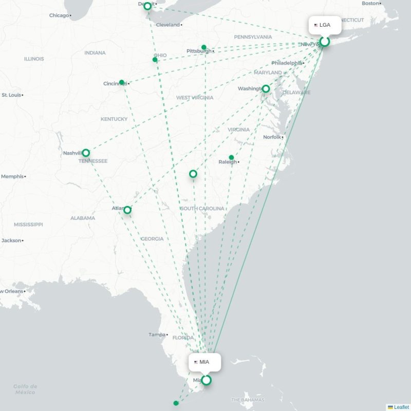 LGA - MIA route map