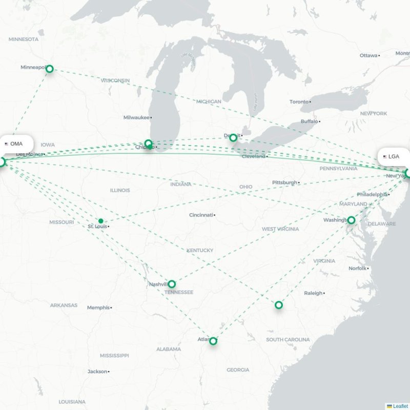LGA - OMA route map