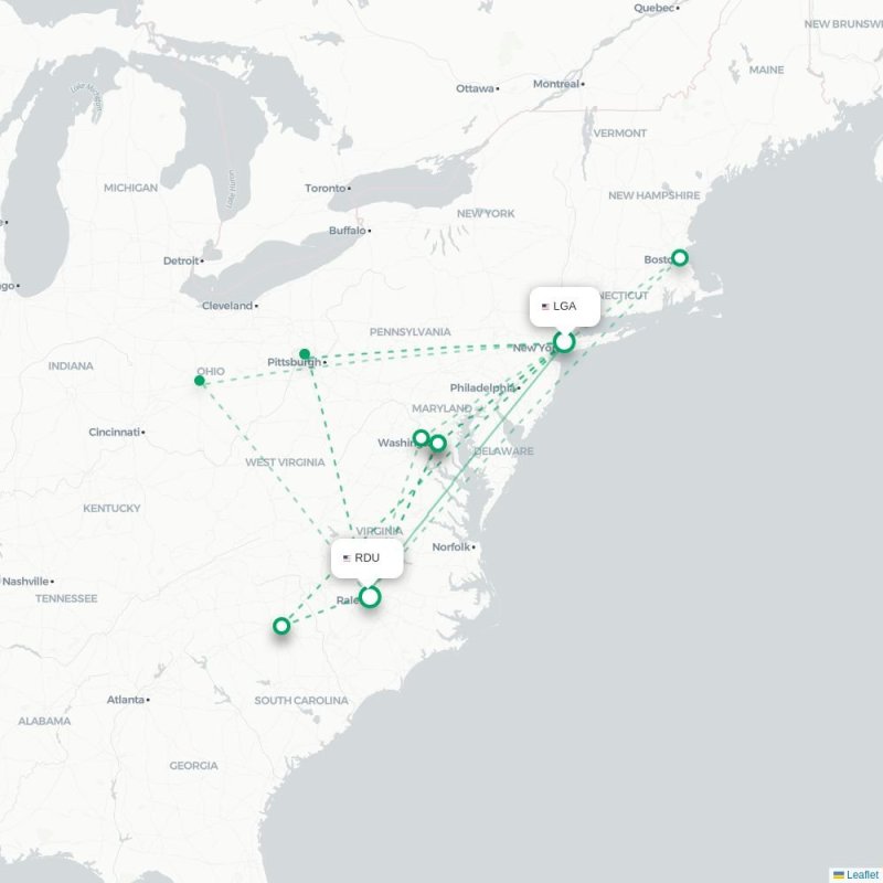 LGA - RDU route map