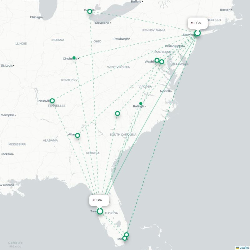 LGA - TPA route map