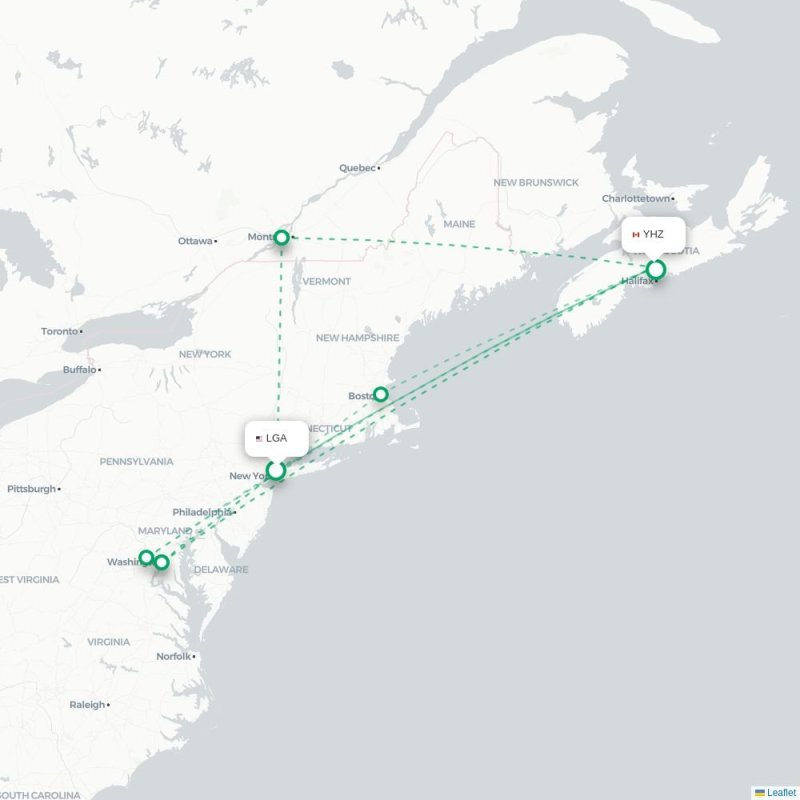 LGA - YHZ route map