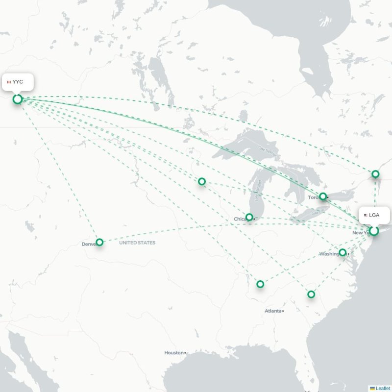 LGA - YYC route map