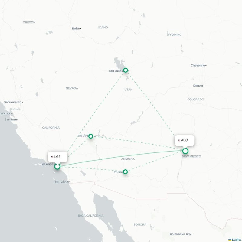 LGB - ABQ route map