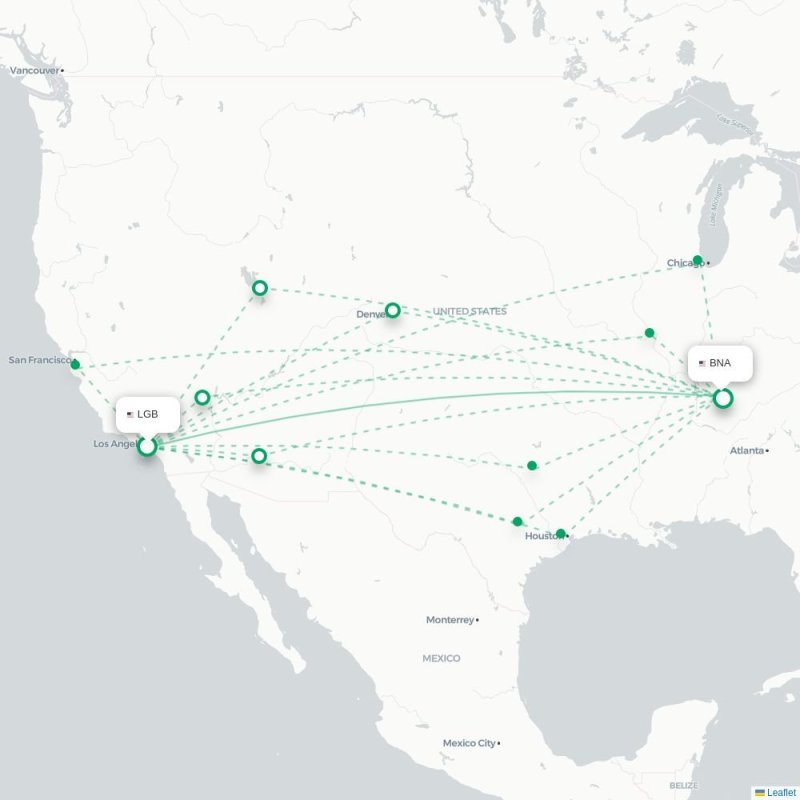 LGB - BNA route map
